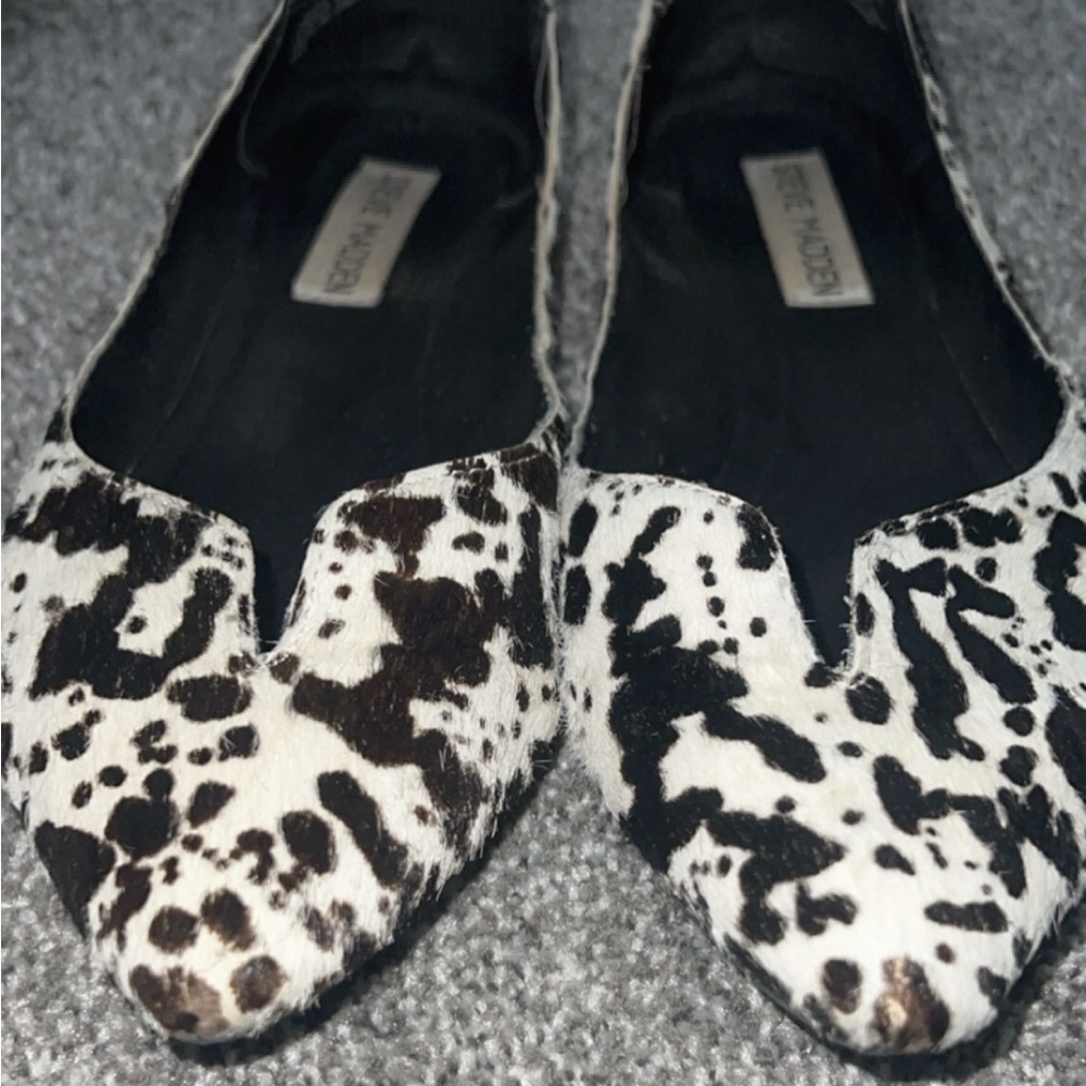 Steve Madden D’orsay cow print flats; size 7